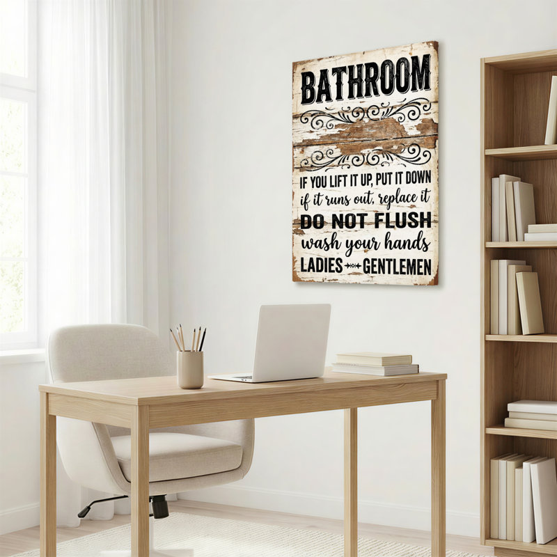 Panneau de salle de bain rustique en planches de bois avec volutes décoratives, toile tendue sur châssis, lot de 1