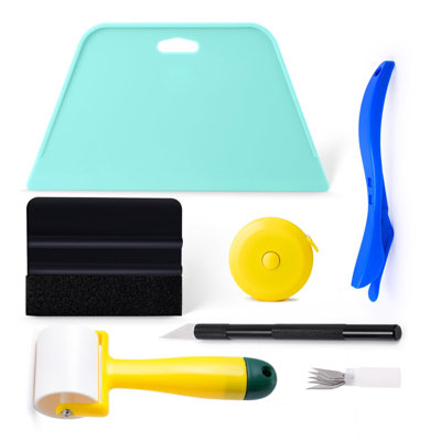 Peel and Stick Wallpaper & Window Film Application Tool Kit – Even, Bubble-Free, Precise, with 7.6" Smoothing Tool, Seam Roller, Wrapping Cutter, Exacto Knife (5 Blades), Measuring Tape