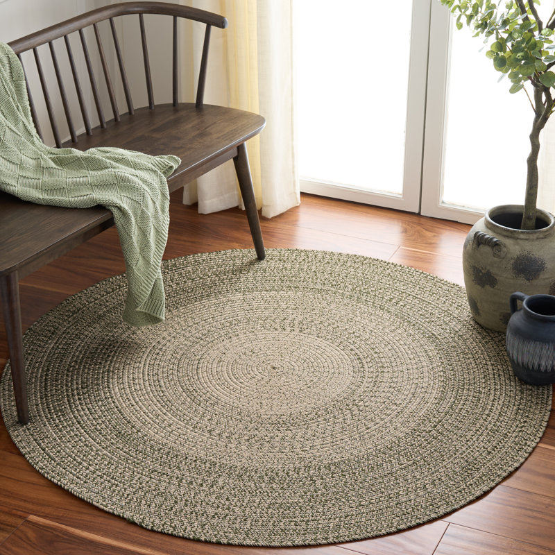 Braided 220 Hand Woven Machine Washable Geometric Indoor/Outdoor Rug, Round 5'