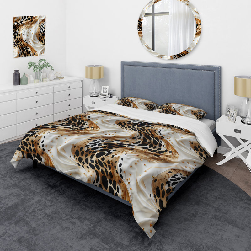 Ensemble de housse de couette noir et doré, Housse de couette pour grand lit et 2 taies décor
