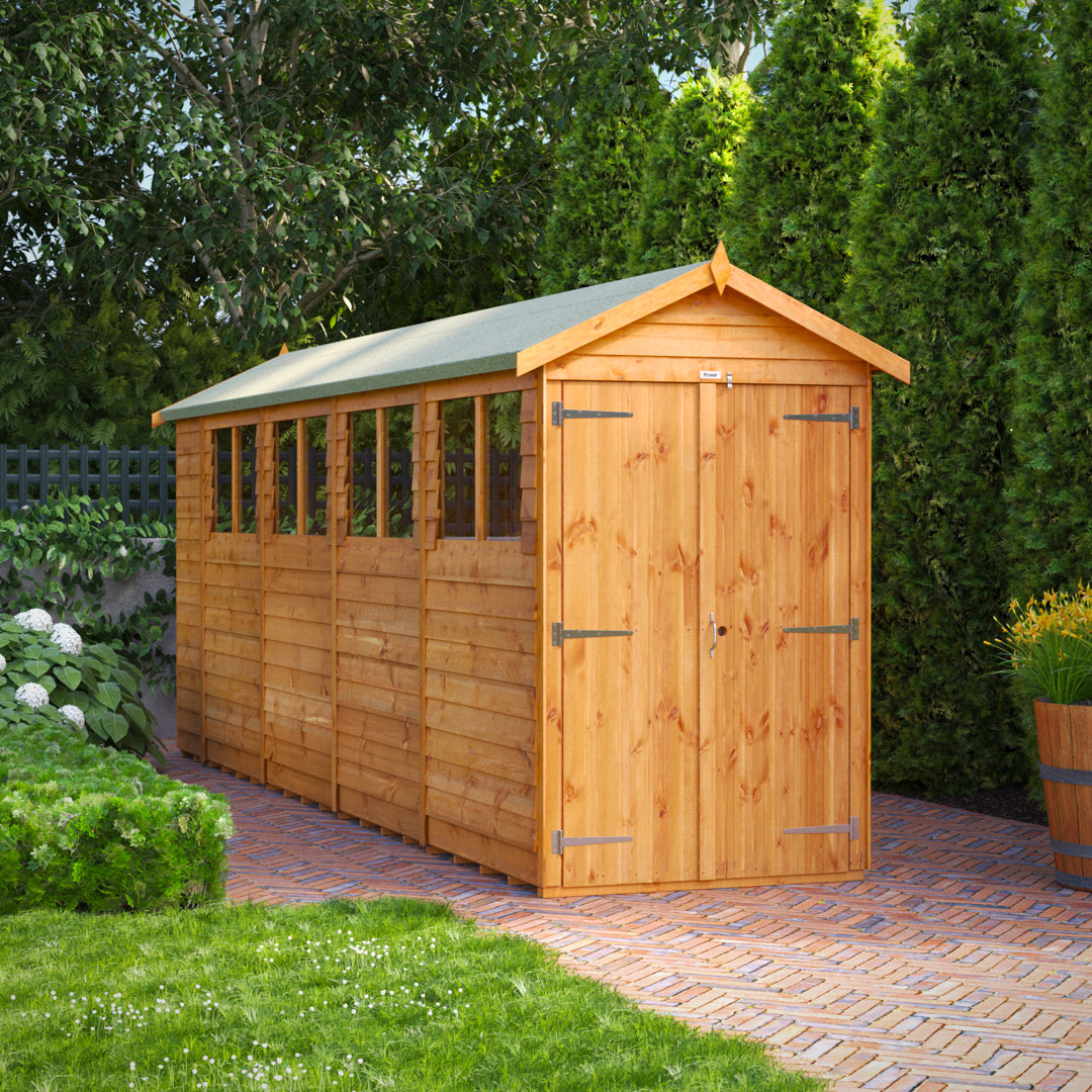 Powersheds 18 x 4ft Timber Overlap Apex Garden Shed, Double Doors