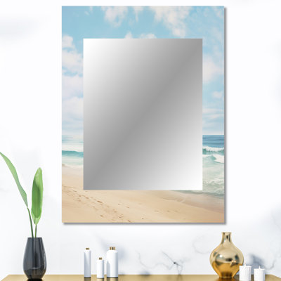 «Beach Photo Coastal Tranquility III - Miroir décoratif de plage, miroir mural beige, reproduction d'art en métal