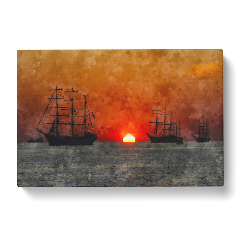 Ships at Sunset - Wrapped Canvas, 35cm H x 50cm W x 3cm D