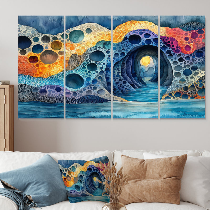«Blue and Orange Coastal Reef», ensemble d'art mural corail, H 32 po x l 64 po