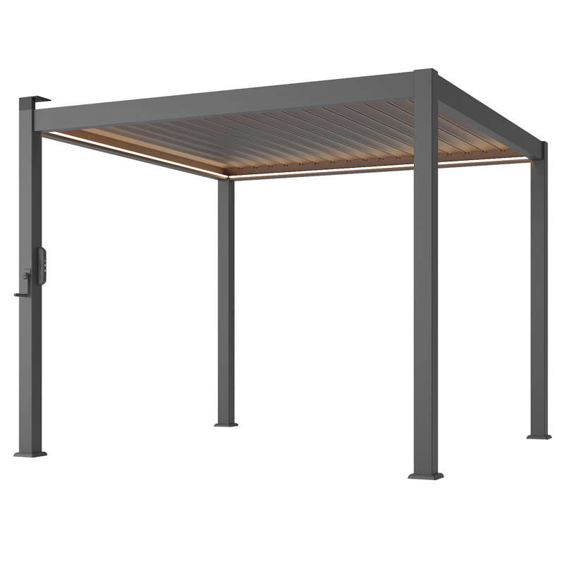 Adjustable Aluminum Pergola with Louvers with LED Lights, Charcoal Grey, 10 ft x 10 ft