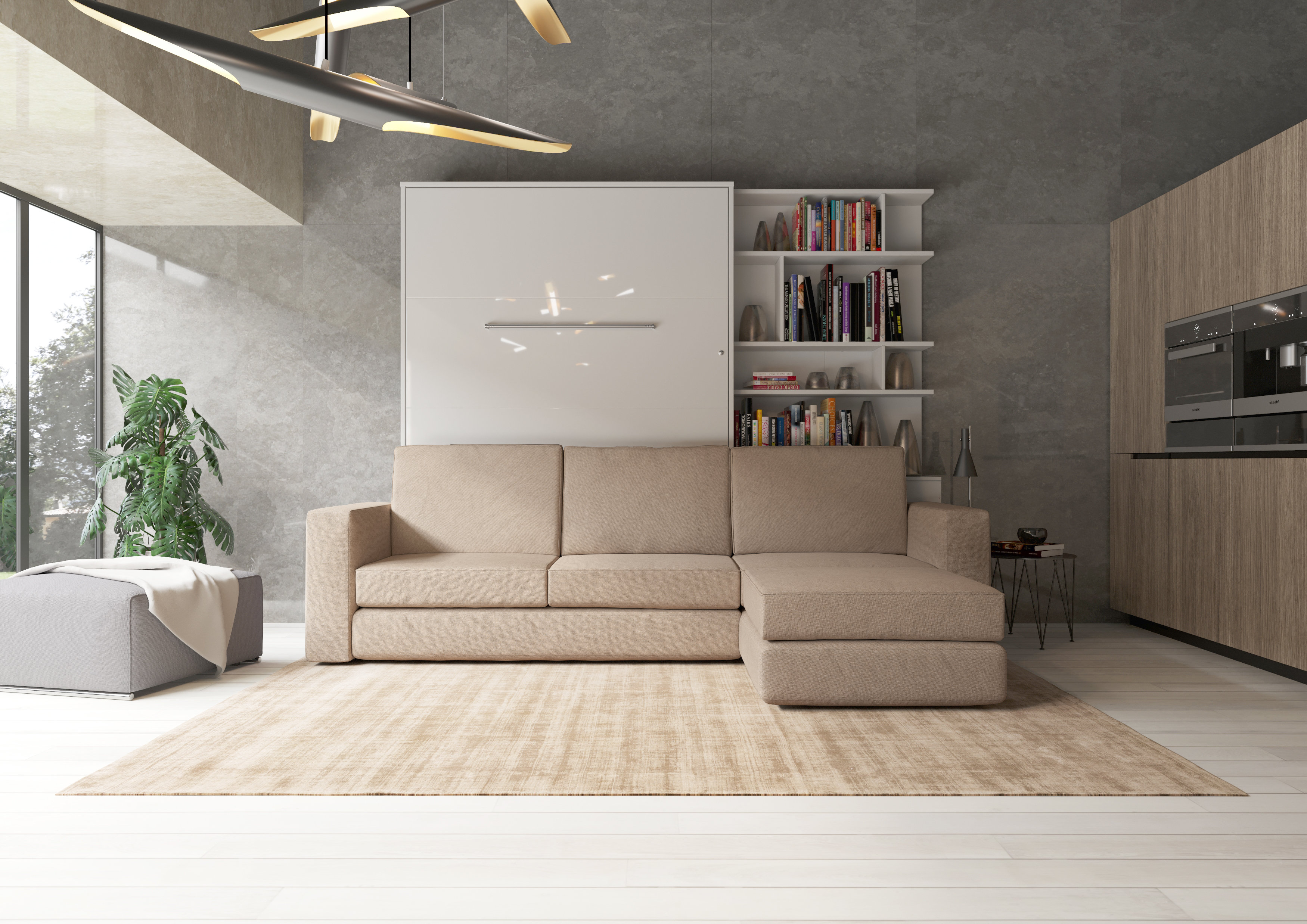 MaximaHouse Invento Vertical Wall Bed With A Corner Sofa And A Bookcase