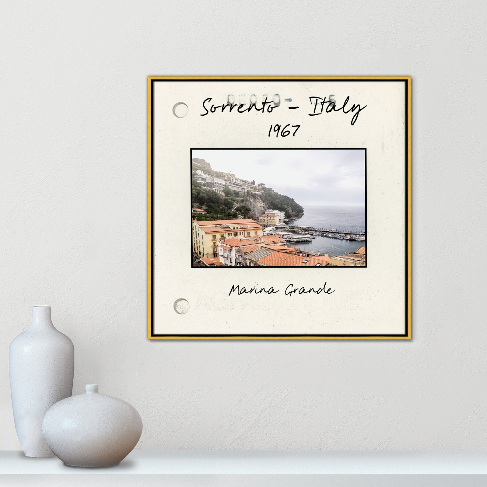 Sorrento Italy - Marina Grande Print by Susan Jill, 31.5" H x 31.5" W x 2" D, Gold Floater Framed Canvas