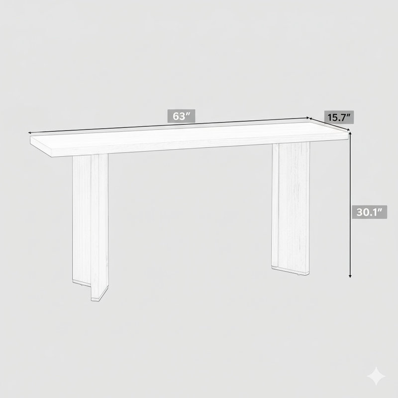 Élégante console avec plateau en placage de pin et pieds géométriques, idéale pour les salons, les bureaux et les salles à manger.