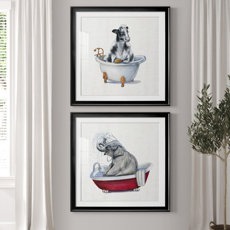 «Bathing Beauty I», ensemble de 2 reproductions d'art encadrées, Blanc, Papier encadré noir, H 26,5 po x l 53 po x P 1,5 po