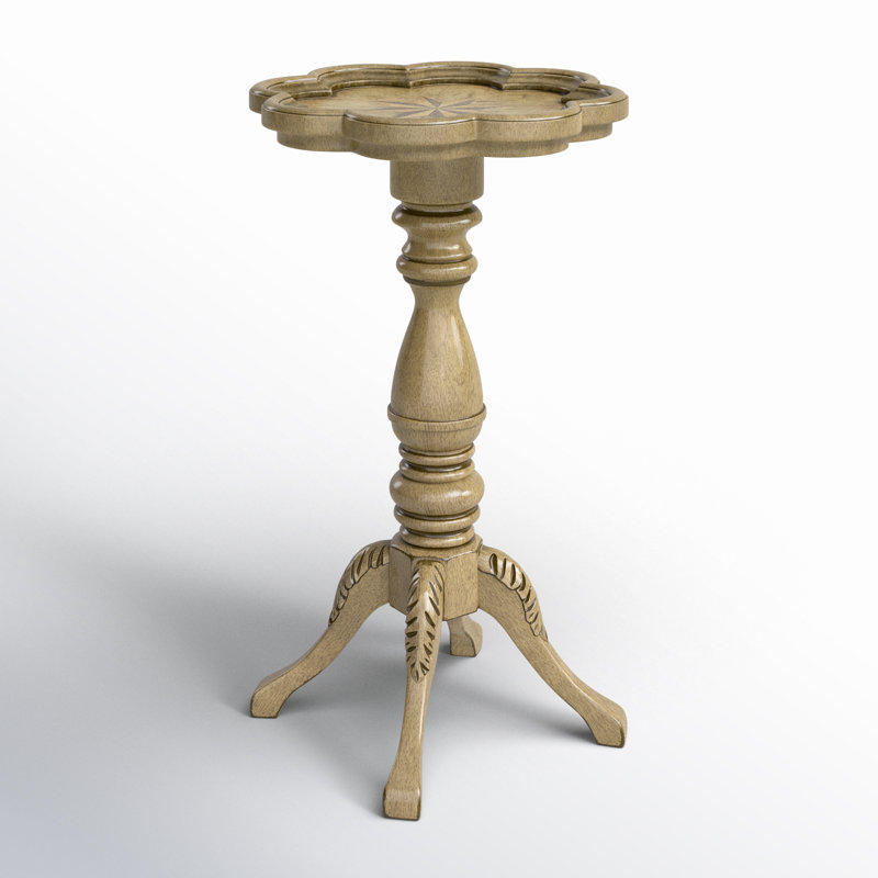 12" W End Table with Scalloped Tray Edge Top and Pedestal Base, Antique Beige