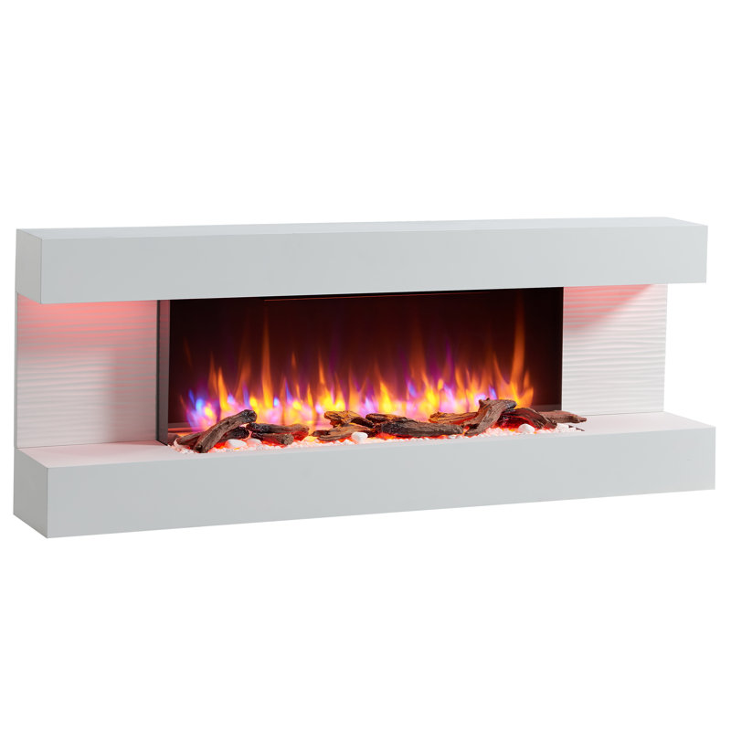 KINGSTON FLAMME Electric Fireplace with, White, 60cm H x 152cm W x 25cm D