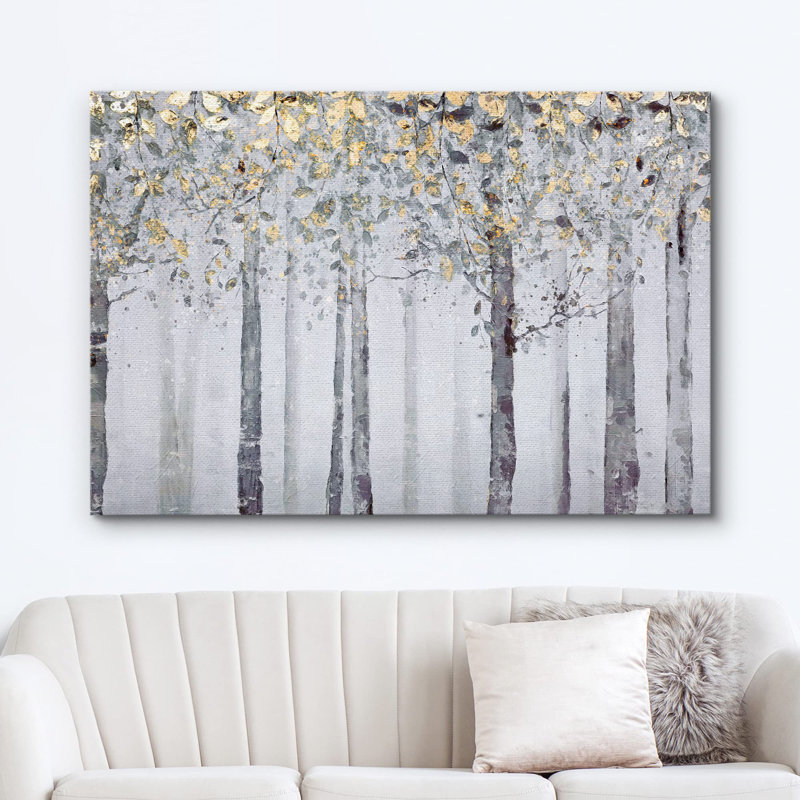Abstrait, forêt, feuille d'or, pastel, hiver, ferme, arbre, nature, désert, illustrations, art rustique, Toile tendue
