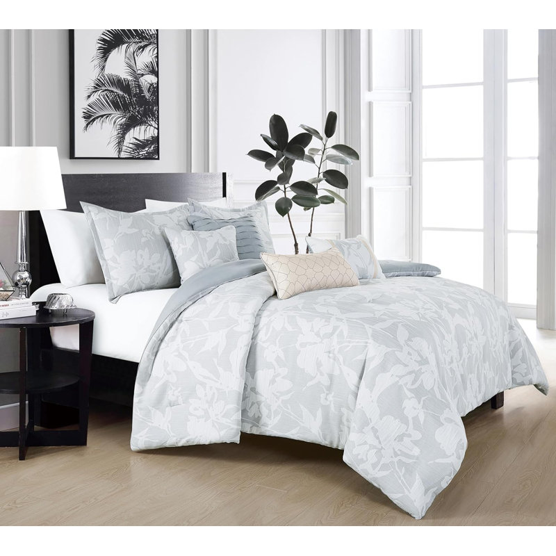 Heather 7-Piece Textured Floral Jacquard Comforter Set , Full Comforter + 6 Additional Pieces