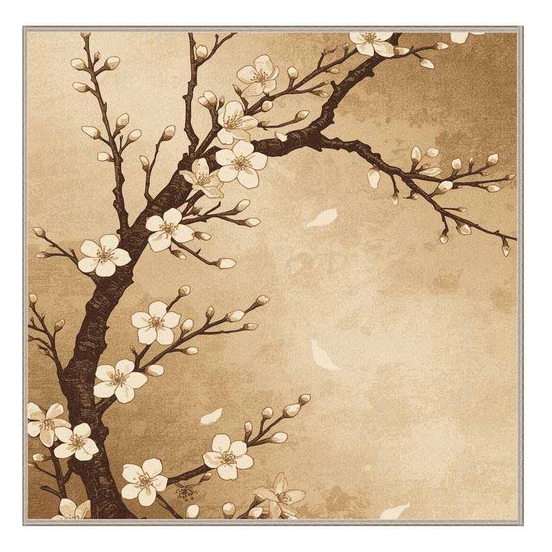 Machine Washable Parrilla Cherry Blossom Traditional Floral Rug in Beige – Beige Binding, 8' Square