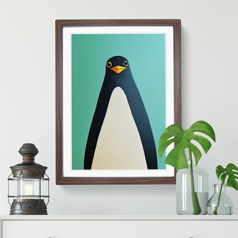 XV1022-4870X Unique Penguin Art No.2 Abstract, White, 66cm H x 48cm W, Walnut Framed Paper
