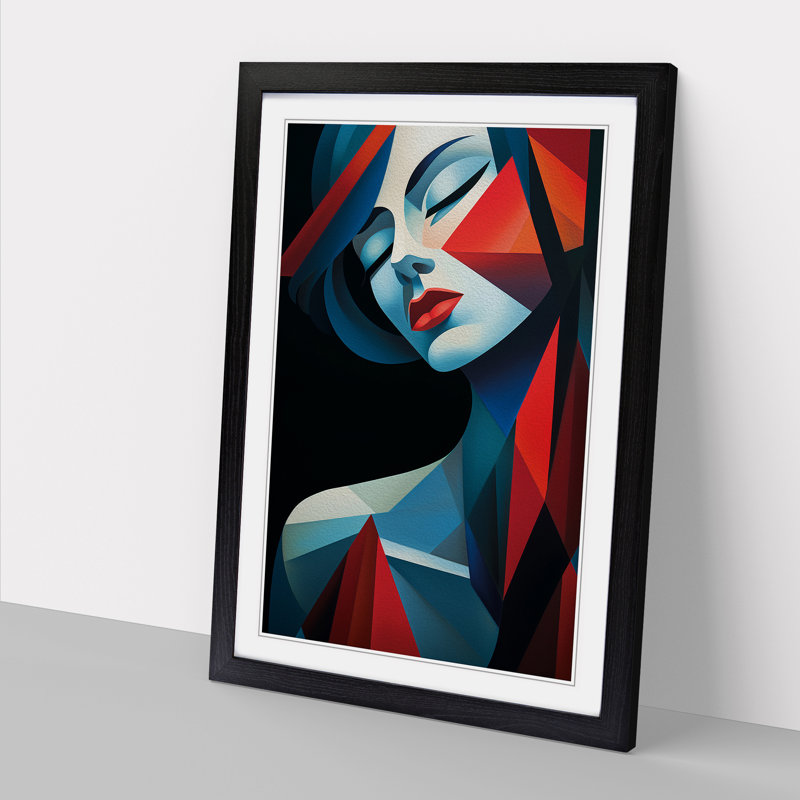 Art Deco Woman Cubism Art Framed Print, 46cm H x 34cm W, Black Framed