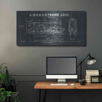  «Train Blueprint III» par Wild Apple Portfolio, art mural en métal, 24 po x 12 po