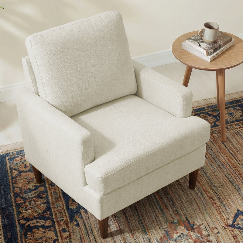 Fauteuil Clancy avec pieds en bois massif, Mocha Legs Beige Fabric