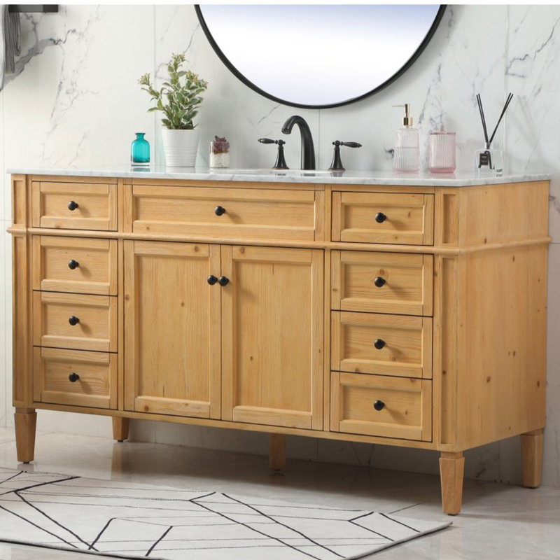 Rivers 60'' Single Bathroom Vanity with Marble Top, Natural Wood
