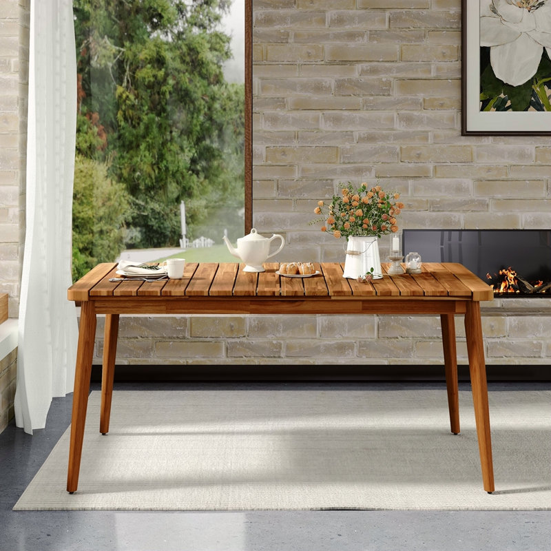 Table de salle à manger en bois d'acacia pour 6 personnes, mobilier de ferme pour patio, jardin, cour arrière, teck, capacité de poids de 180 lb
