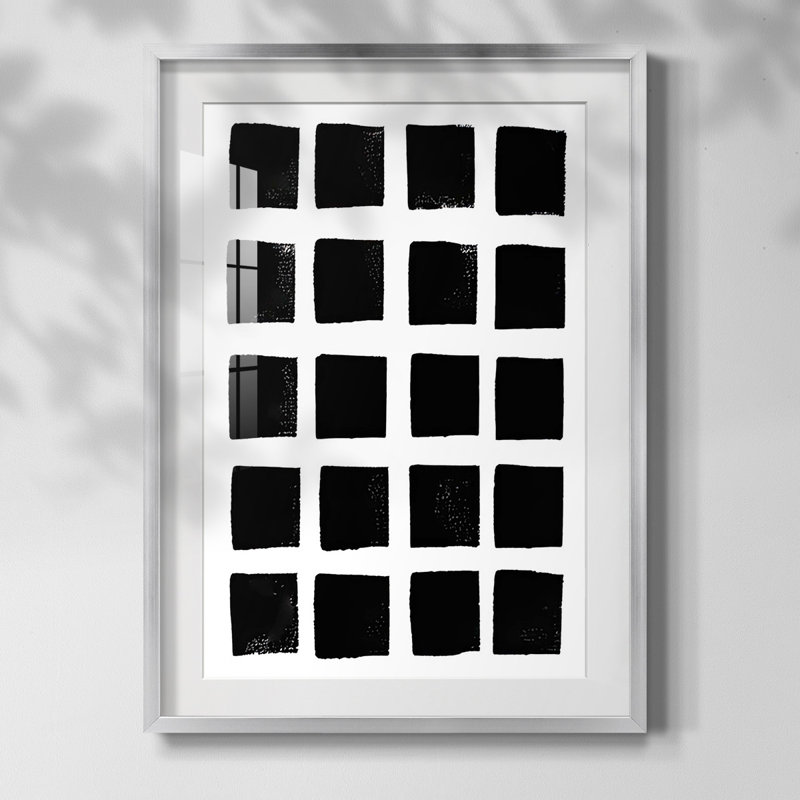 Square Print - Matted and Framed Under Acrylic Glass, Large Living Room Wall Art, Silver Framed Paper, White