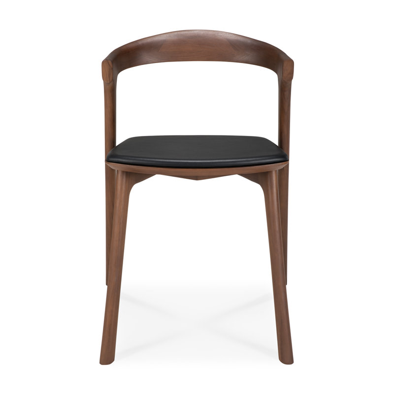 Bok Leather Dining Chair, Black Leather, Walnut