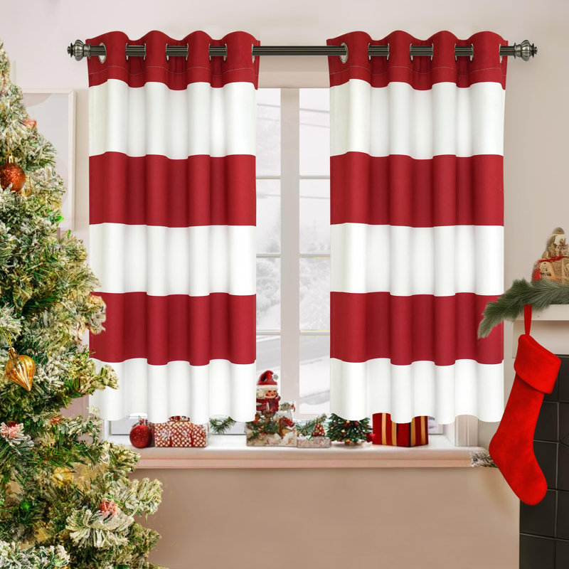 Eastcote Striped Room Darkening Grommet Curtains, 52" W x 54" L, Red/White