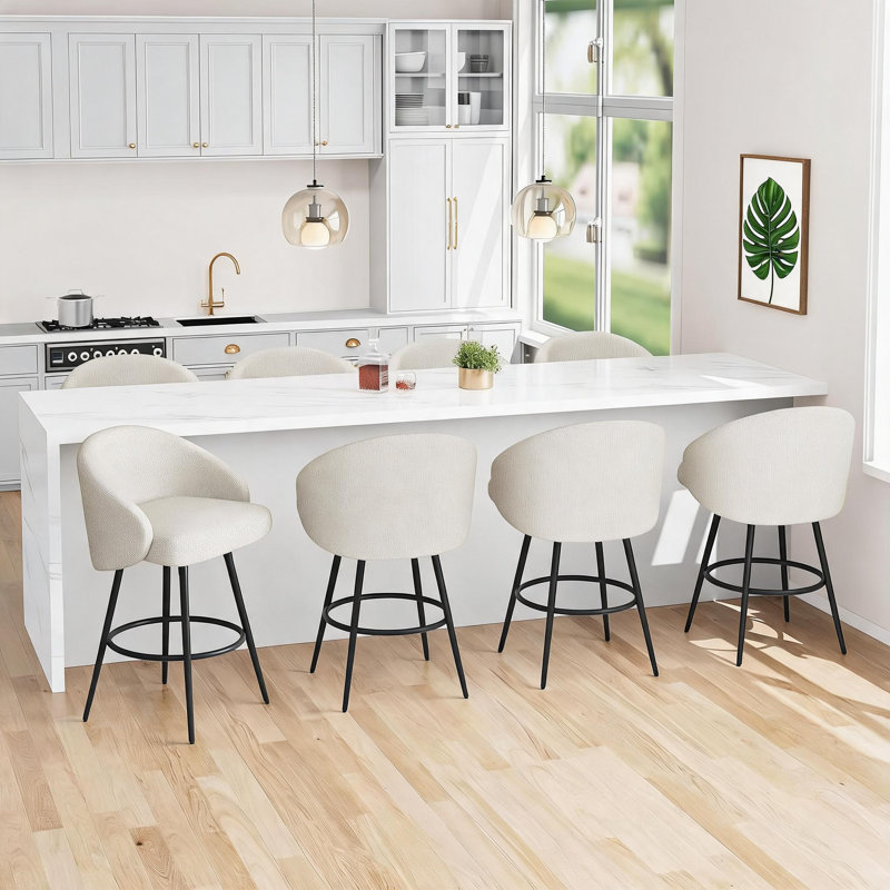 Ensemble de 4 tabourets de bar pivotants à 360 ° à hauteur de comptoir avec dossier, tabourets de bar modernes rembourrés en tricot de polyester, structure en métal robuste avec repose-pieds pour îlot de cuisine, salle à manger