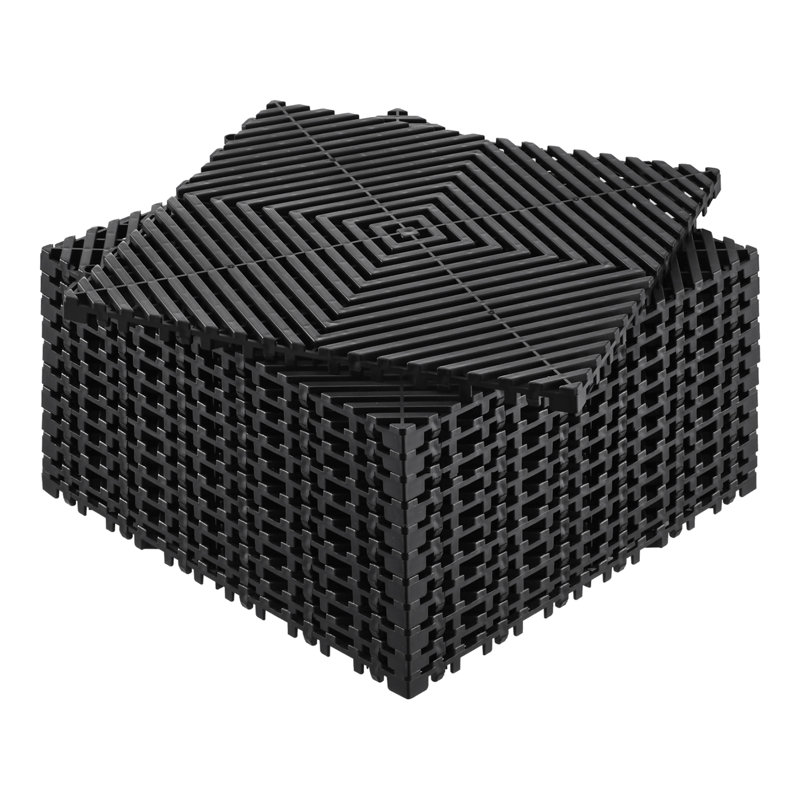 Interlocking Drainage Mat, 12” x 12” Modular Interlocking Cushion Durable PP, Black