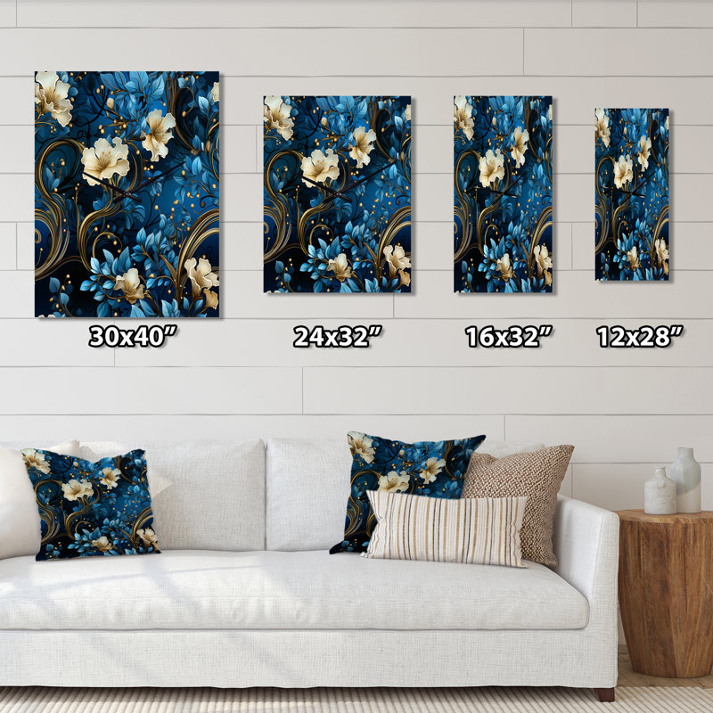 Horloge murale florale Blue New Vines Victorian III, Grand