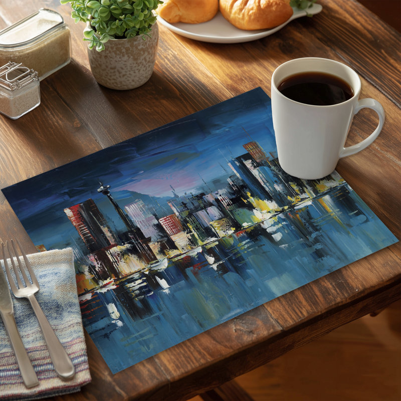 Blue Industrial Polyester Placemat | Night Cityscape Decor