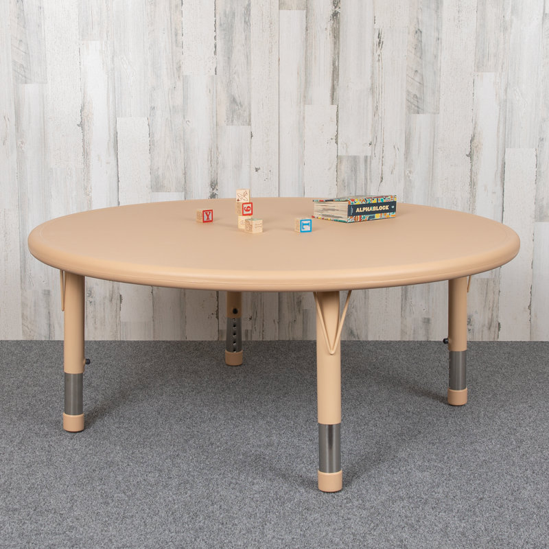 Goddard 45" Round Plastic Height Adjustable Activity Table - School Table for 4, 45"W x 45"D x 14.5" - 23.75"H, Natural