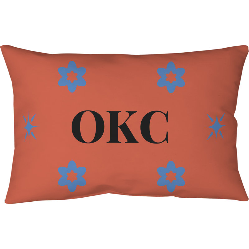 Oreiller Oklahoma City , Orange / Noir / Bleu, Rectangulaire H 14 po x l 20 po