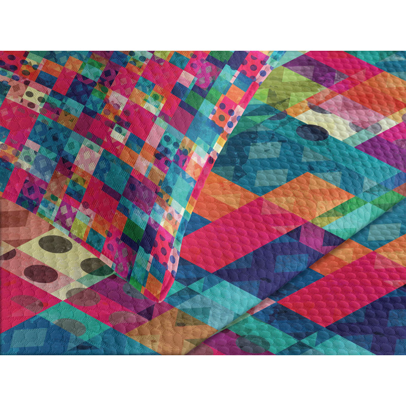 Ambesonne Geometric Bedspread Italian Grunge Dots Multicolor, King Coverlet/Bedspread + 2 Pillow Shams