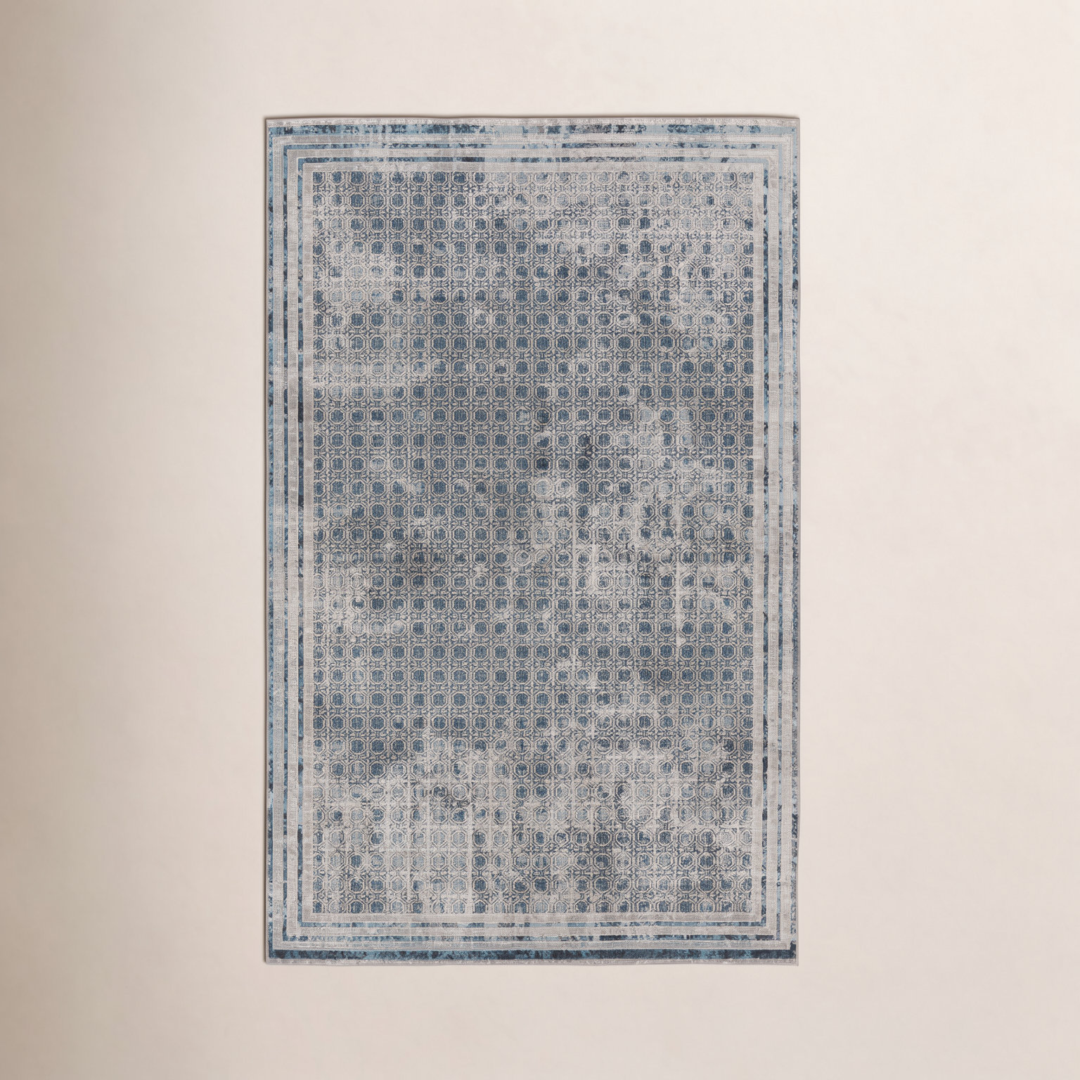 Phoebe Light Gray Blue Machine Washable Rug, Rectangle 4' x 6'