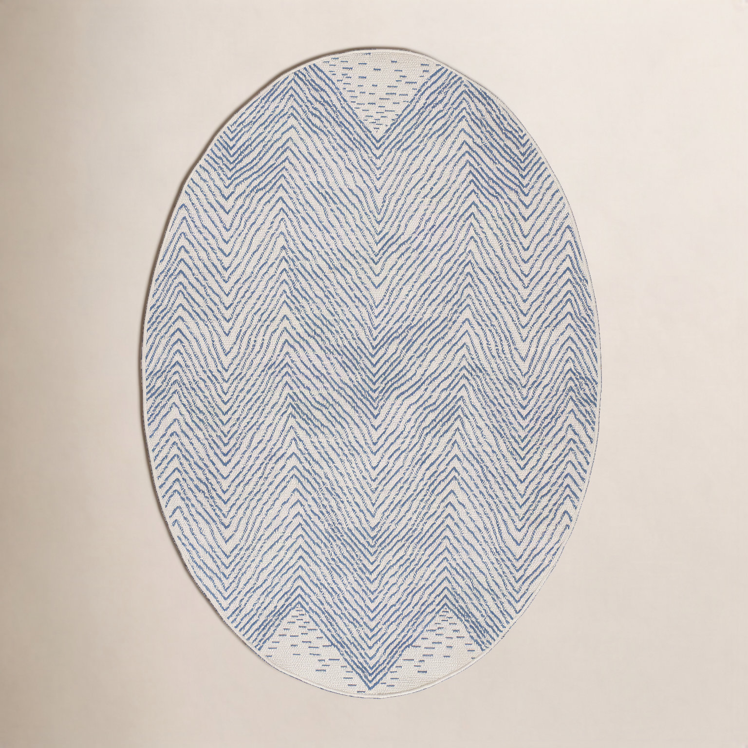 Finchley Blue Ivory Outdoor Chevron Rug, Oval 8' x 10'