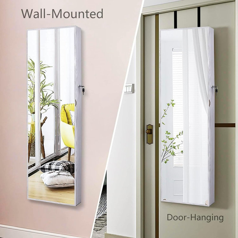 Armoire à bijoux pleine grandeur avec armoire à bijoux - Blanc - Rangement verrouillable à fixation murale