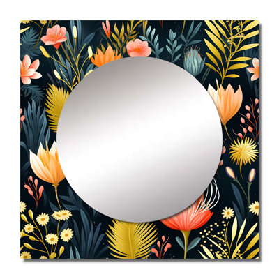 Vibrant Coastal Botanics Coastal Pattern - Floral Large Square Mirror For Wall Art Decor