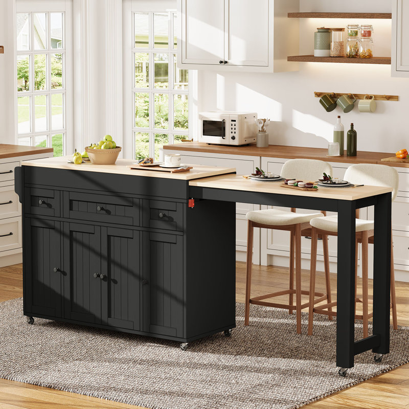 137 cm W Kitchen Island with, Black