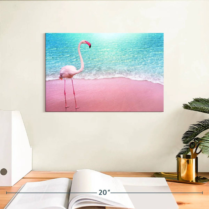 Flamant rose plage Brampt, H 8 po x l 12 po