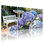 Tableau sur toile tendue représentant un jardin d'hortensias avec banc blanc et papillon (lot de 3)