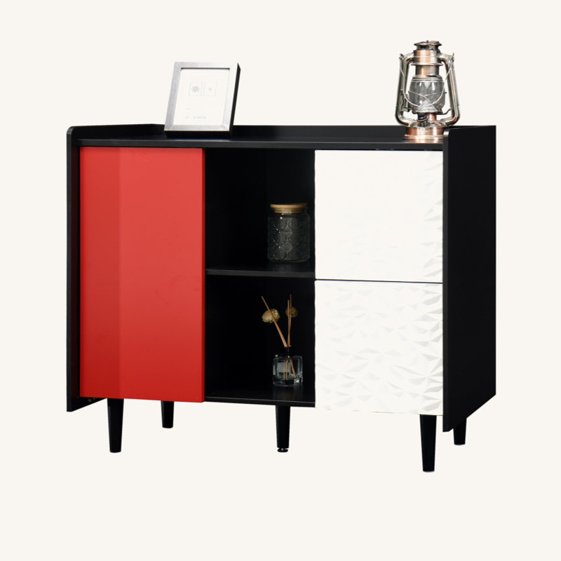 Black Kitchen Buffet Cabinet with Ample Storage - Open Space, 2 Drawers & Enclosed Cabinet, Multi-Use for Dining Room/Study/Living Room, High-Quality MDF, Easy Assembly