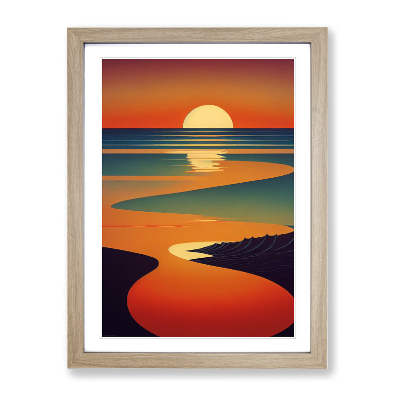 Dashing Sunset Abstract - Single Picture Frame Print, 34cm H x 25cm W x 2cm D, Oak