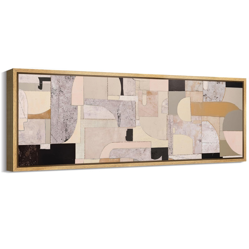 Collage architectural abstrait de style Mid-Century, H 20 po x l 60 po, Noir, noir, noir, noir