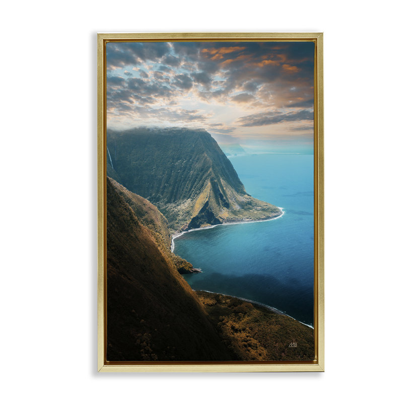  Toile flottante de la côte hawaïenne par Max Blakesberg Studios, H 25 po x l 17 po, Cadre flottant métallique doré