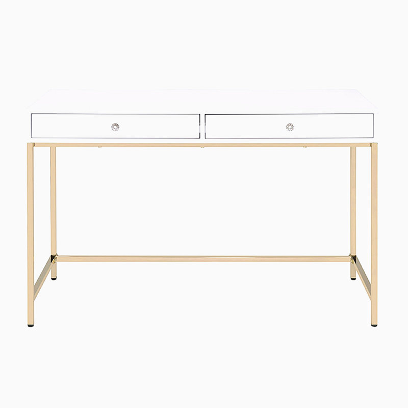 White High Gloss And Gold 2-Drawer Writing Desk