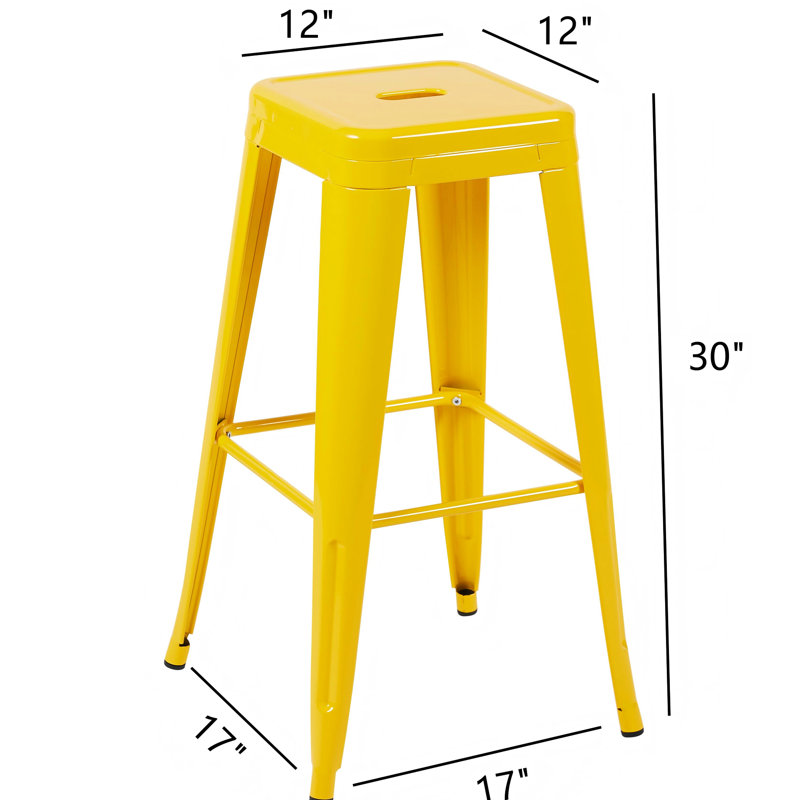 Tabourets de bar jaunes en métal sans dossier de 30 pouces à hauteur de comptoir de 4, non empilables, assemblage facile, conception d'espace pour îlot de cuisine, bar, salle à manger, jaune imperméable, amovible, stable et antirouille