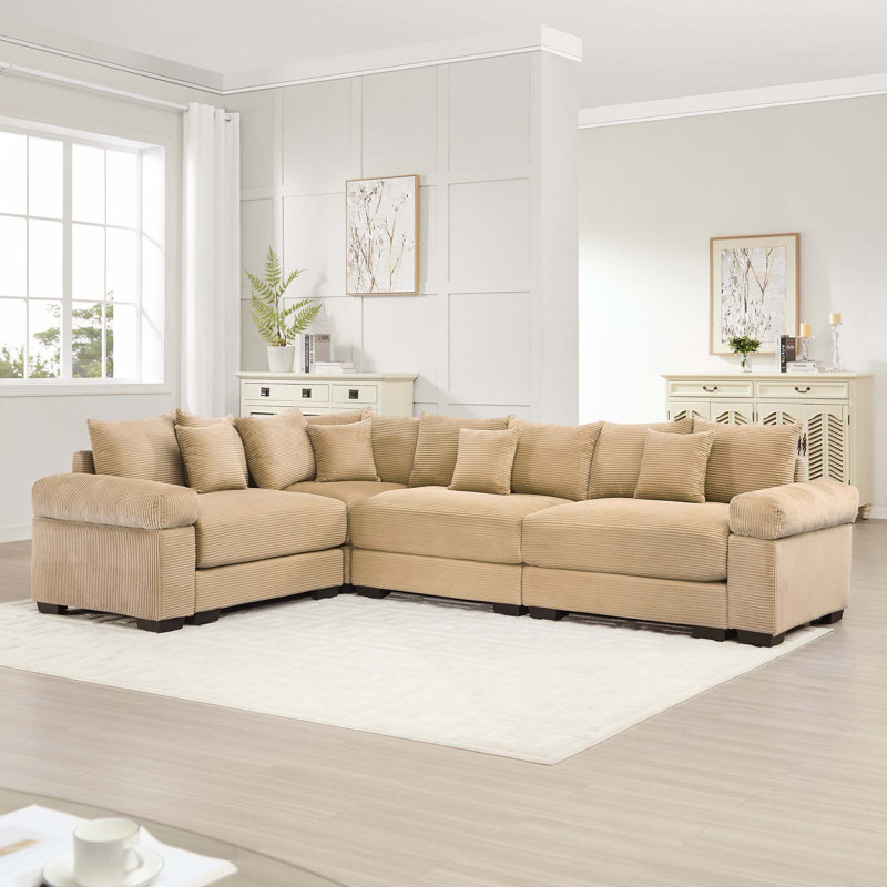 Canapé modulaire surdimensionné en velours côtelé avec 4 coussins décoratifs Modern, Chameau