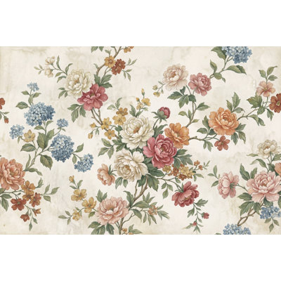 Vintage Floral Wallpaper Botanical Bouquet Peony Blossoms Removable Wall Decor