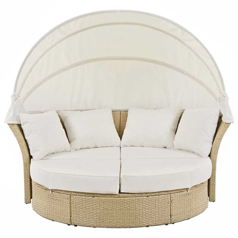 Ensemble de mobilier d'extérieur pour lit de jour en rotin et osier avec canapé escamotable et 4 coussins pour la cour